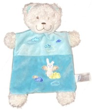 Doudou plat ours blanc bleu