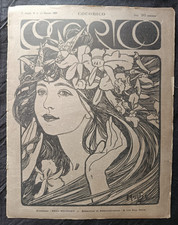Alphonse MUCHA couverture COCORICO 1899  -  Art Nouveau - Portrait féminin fleur