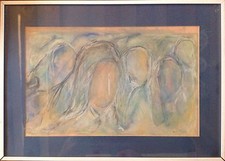 Claude BURET  née en 1926.Cinq têtes.Pastel.19x30.SBD.Titrė.Circa 1990.Cadre.