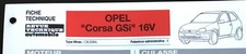 Fiche Technique Automobile R.T.A (RTA) ; OPEL " CORSA GSi " 16V