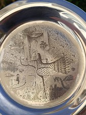 Assiette argent massif Peynet L’Arbre aux Cœurs gravure silver medal medaille