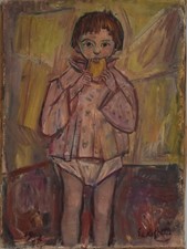 Edouard Righetti (1924-2001) - huile sur toile - Pascale à la brioche