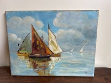 Tableau Ancien huile sur toile D P (début XXe-s) marine