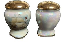 Salière & Poivrière Porcelaine d'Art Limoges IRISÉE & DORÉÉ décor MOUETTE NAVIRE