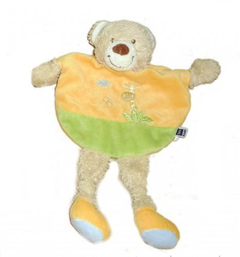 Doudou plat ours orange vert