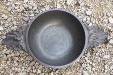 Antique Large French Bowl Pewter Ecuelle Porringer Double Handles Footed Serving