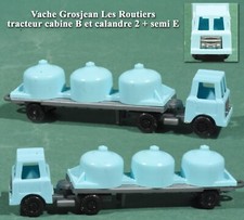 Vache Grosjean Les Routiers, tracteur, cabine B et calandre 2 + semi E bleu ciel