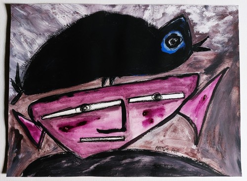 Dessin art brut réalisé - , à