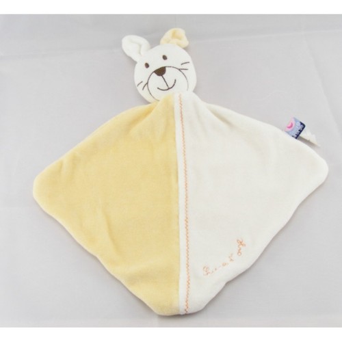 Doudou plat lapin blanc jaune