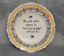 ANCIENNE ASSIETTE FAÏENCE DICTON MON PETIT VENTRE REJOUIS TOI SIGNATURE B
