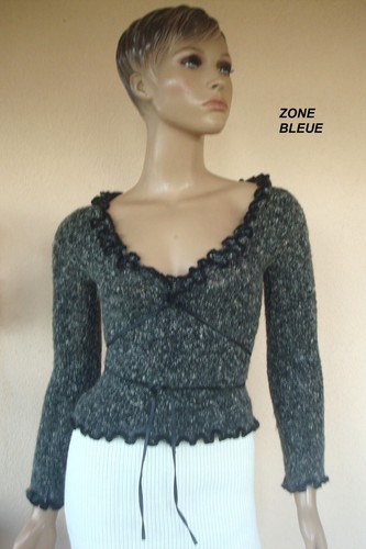 Zone bleue pull gris volants - bleue,