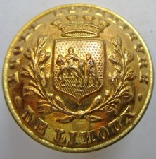 Bouton bombé métal doré pour Ecole Supérieure de Limoux au blason couronné 21mm