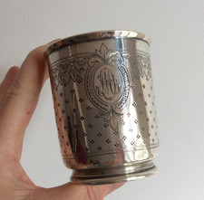 Ancien Gobelet Timbale en Argent Poinçon Minerve Chiffré MD