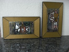 2 cadres céramique d'art émail chevaliers