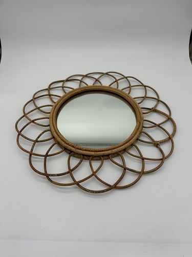Grand miroir rotin vintage - miroir,