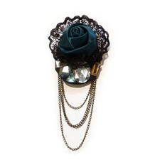 Broche Pince à cheveux bibi ROSE SATIN VERT foncé STRASS Dentelle noire chaines