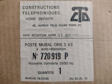 Ancien Téléphone mural S63 à Cadran vintage Ptt boîte d'origine 