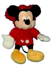 Doudou peluche Mickey pyjama Pull Capuche rouge fourrure 32 cm Disney Nicotoy