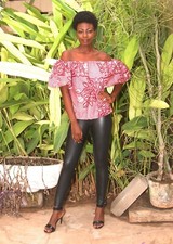 Haut volant - Top épaules dénudées en Wax "Rose Tulip" _ Fait Main