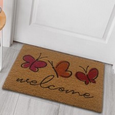 Paillasson en Coco avec Papillons multicolores | écologique | rouge orange