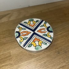 Petite Boîte En Céramique Peint Main Motifs Colorés 