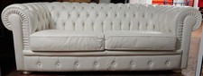 canapé chesterfield en cuir véritable / 2 grands coussins - 3 places 