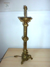 ancien pied de lampe colonne tripode bronze / laiton  XIX