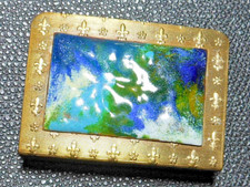 Porte Allumettes métal doré décor émaux et fleurs de lys