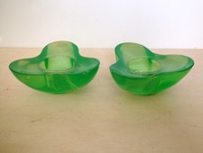 Pair of Trefoil Green Glass Villeroy & Boch Votive / Tea Light Candle Holders