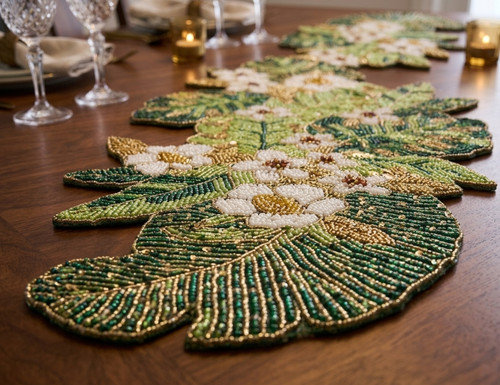 Handmade beaded table - beaded, runner