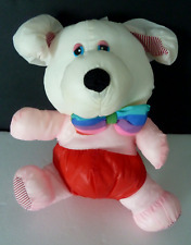 83. DOUDOU style Puffalump CHIEN BIKIN rose rouge noeud pap' rayé vintage 20cm *