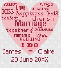 Point de Croix Mariage Échantillonneur Kit Ou Motif - Florashell - Cœur Mots