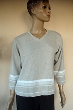 PULL TUNIQUE BEIGE & BLANC COL V NEUF T 40/42 TM