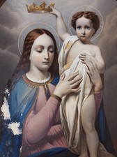 Grande Litho Religieuse XIXè Sainte Vierge et l'enfant - Jacot  64x48 F.E. CIBOT