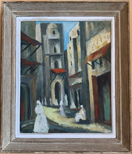 Louis Adolphe Riou tableau orientaliste encadré scène de rue Algérie Maroc