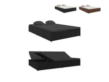 Salon De Jardin 2 en 1 Lit Chaise Longue Transat Canapé Matelas Coussin Terrasse