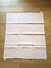 GRAND TORCHON DE CUISINE EN PUR LIN BLANC AVEC ATTACHES VINTAGE LINGE ANCIEN TBE