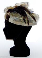 CHAPEAU taille S de cérémonie beige bleu plume femme cocktail mariage woman hat