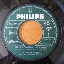 CLAUDE FRANCOIS Mais Combien De Temps 1966 45Tours Juke Box France 7" VG+
