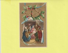 CPA GAUFREE TRES BELLE CRECHE SOUS DES CLOCHES DOREES AVEC DU HOUX