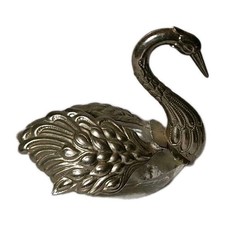 Salière Et Poivrière Ancienne Cygne Métal Avec Poinçon Et Verre , Ailes Articulé