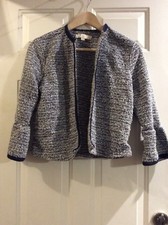 Ann Taylor Loft Women's Petite Medium Navy Blue & White Blazer Jacket. A2