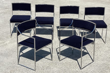 Ensemble de 4 chaises et 2 fauteuils en chrome et velours par Willy Rizzo 1970