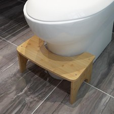 Tabouret de toilette, pliable, en bambou, pour adulte, avec découpe de poigné...