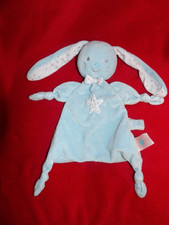 Doudou Plat TEX BABY Lapin Bleu Blanc Etoile Argent