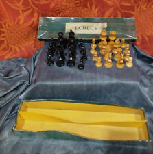 jeu ancien : lot de 32 pièces d'échec en bois vernis - jeu complet