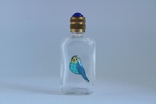 Bouteille en verre, miniature vide en verre décoré d'un oiseau