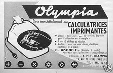 PUBLICITÉ OLYMPIA CALCULATRICES IMPRIMANTES 