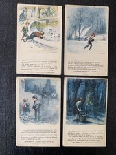Lot 4 Cartes Postales Anciennes - Dessins & Extraits Livres Classiques - Vintage