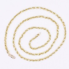 4mm Italien Corde Lien Collier Chaîne Pendentif Véritable 10K Jaune or Creux